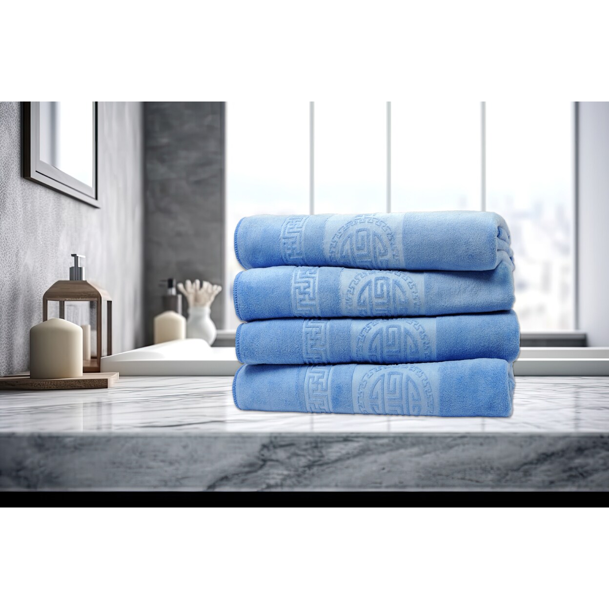 Dan River 4 Piece Microfiber Bath Towel Set Embossed Plush Soft Blue Or Gray