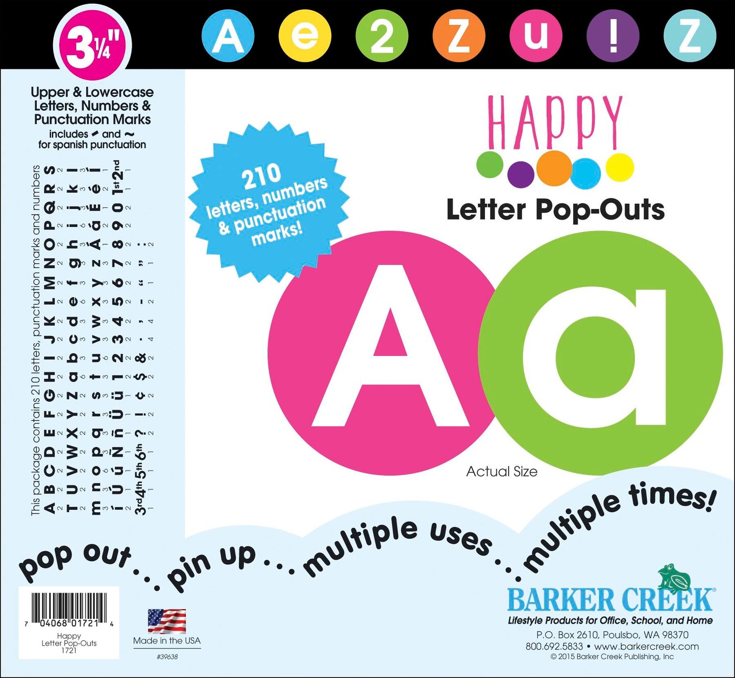 Barker Creek Happy Circle Letters, 3-1/4 in