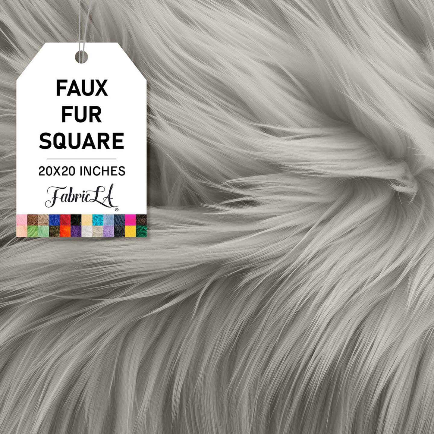 FabricLA | Faux Fur Fabric Square | 20&#x22; X 20&#x22; Inch Wide Pre-Cut Shaggy | Fake Fur Fabric | DIY, Craft Fur Decoration, Fashion Accessory, Hobby | Platinum Gray