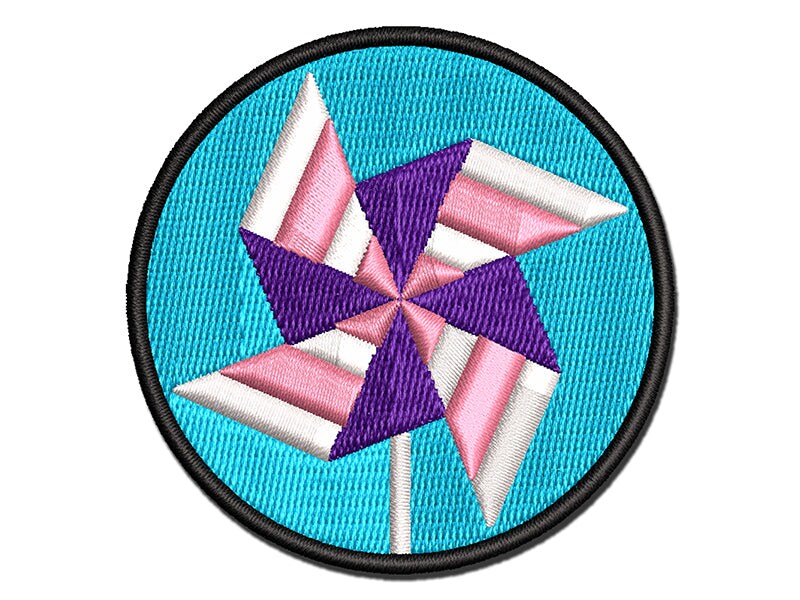Striped Pinwheel Multi-Color Embroidered Iron-On or Hook & Loop Patch Applique