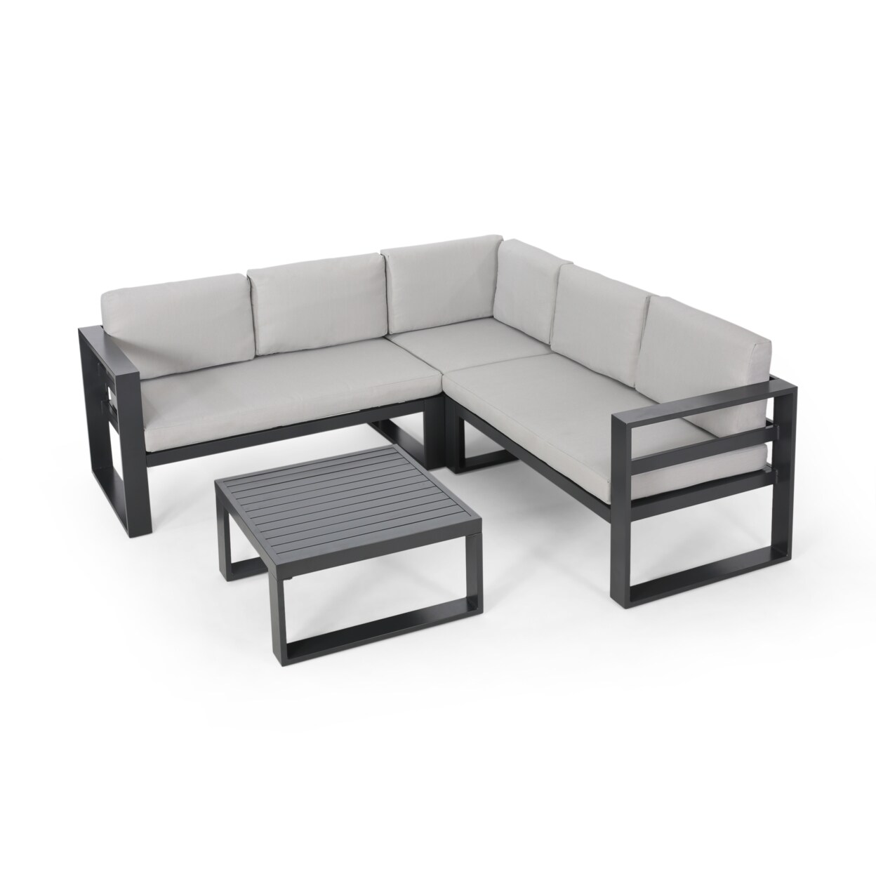 GDFStudio Queena Outdoor Aluminum Sofa Sectional with Coffee Table