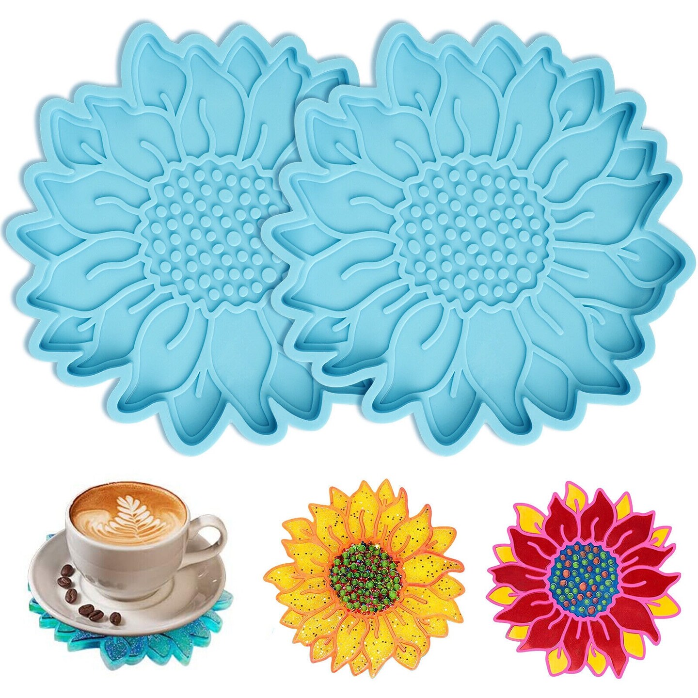 2X DIY Silicone Sunflower Coaster Resin Molds Epoxy Casting Handmade Craft Mould
