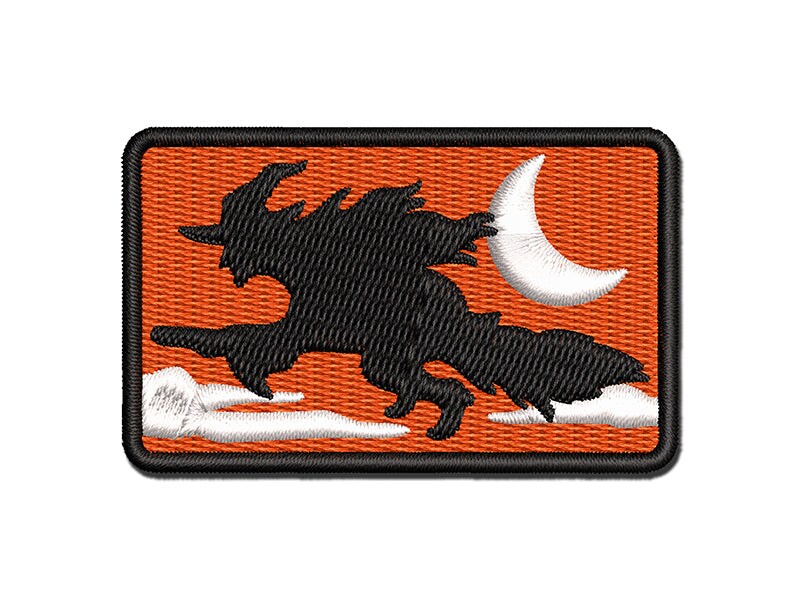 Witch Flying On A Broomstick Halloween Multi Color Embroidered Iron On Or Hook And Loop Patch 1251