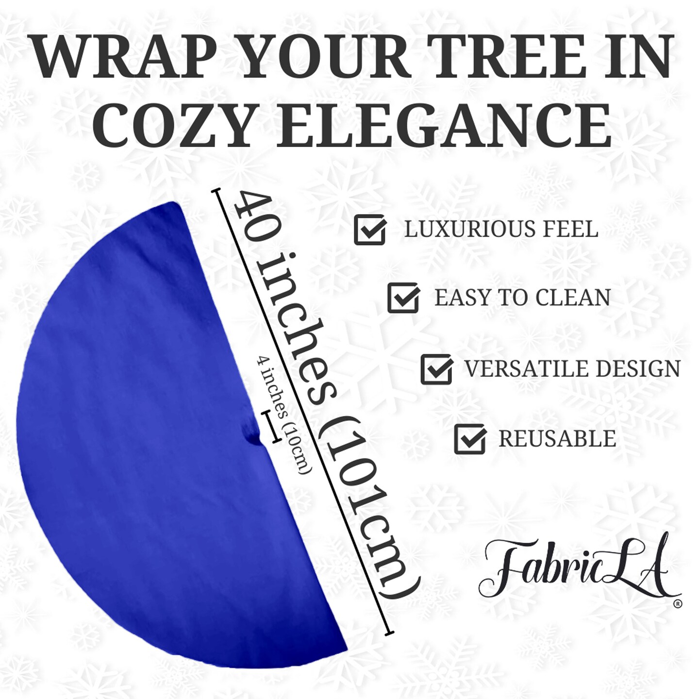 FabricLA | 40&#x22; Royal Blue Faux Fur Christmas Tree Skirt - Fluffy Plush Tree Skirt (101cm) for Holiday Decorations
