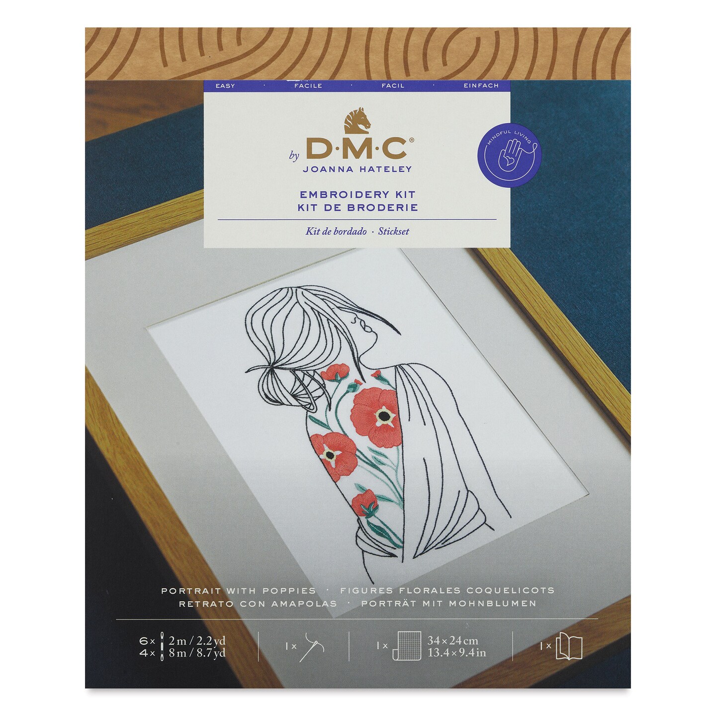 DMC The Designer Collection Embroidery Kits - &#x201C;Portrait with Poppies&#x201D; by Joanna Hateley, Beginner