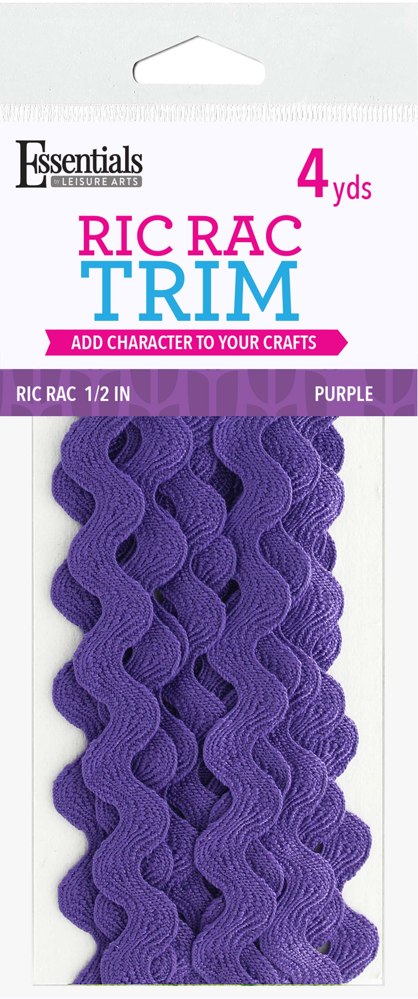 Essentials By Leisure Arts Ric Rac 1/2" 4 yards Purple - rick rack trim for sewing - wavy ric rac trim for sewing and crafts - ric rac ribbon - rick rack trim purple