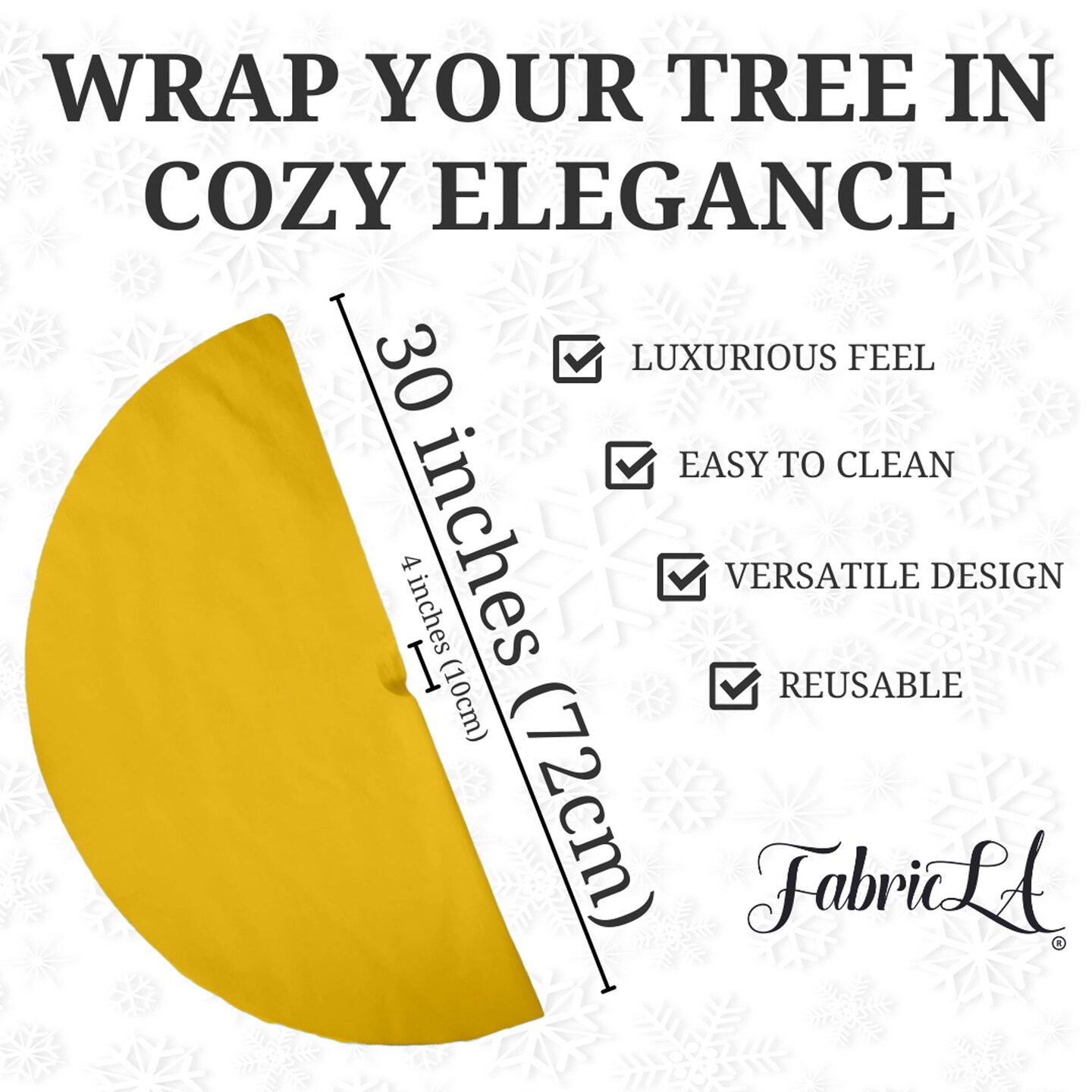 FabricLA Golden Yellow Faux Fur Tree Skirt Cut - 30-Inches with Rounded Edges (No Backing) for Christmas