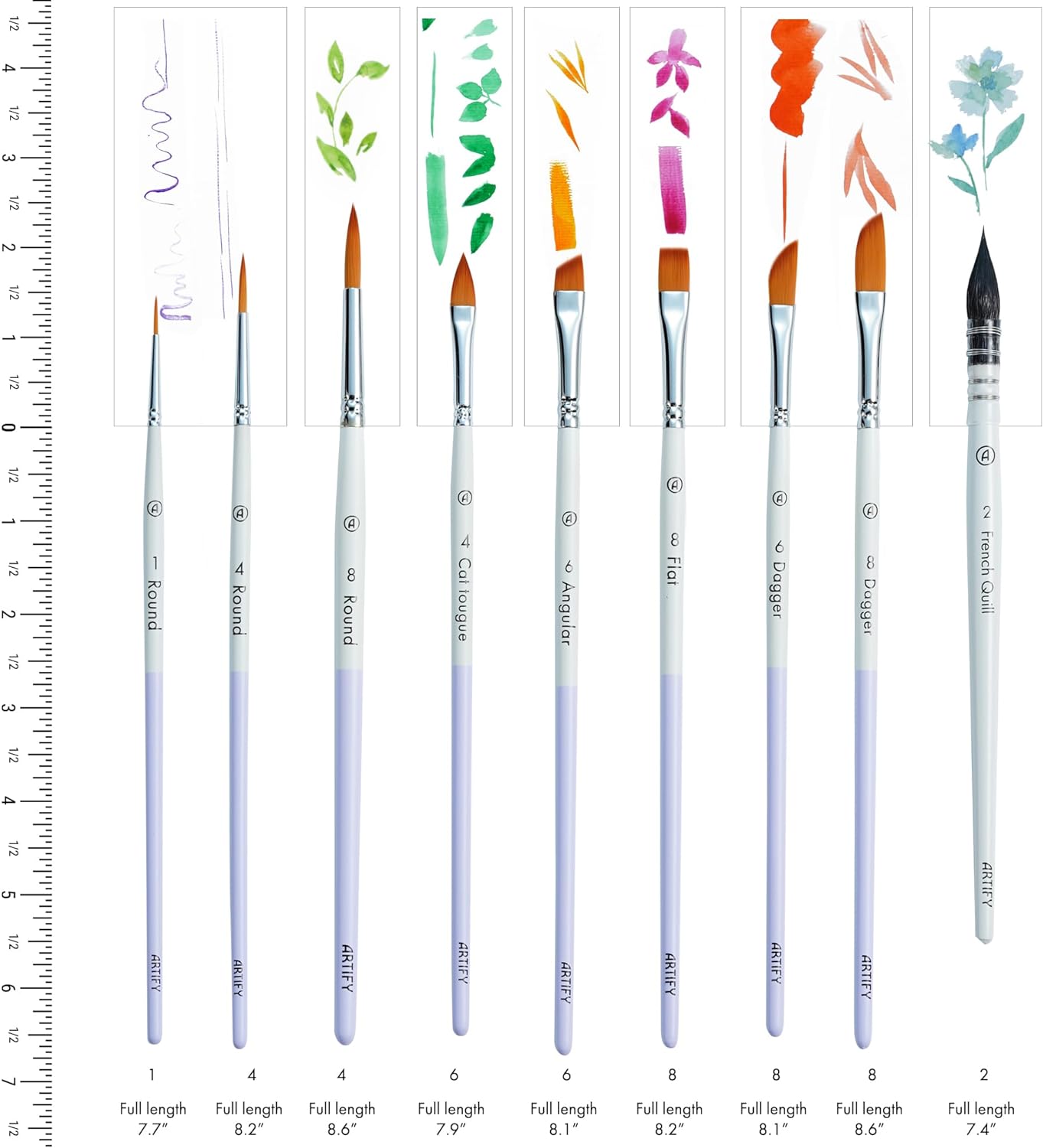 ARTIFY 9 PCS Floral Watercolor Brushes for Beginners &#x26; Pros | Artist Paint Brushes for Watercolor, Gouache &#x26; Acrylic | Round, Flat, Dagger, Cat&#x2019;s Tongue, Detail Bruhes &#x26; Squirrel Hair Quill Brush