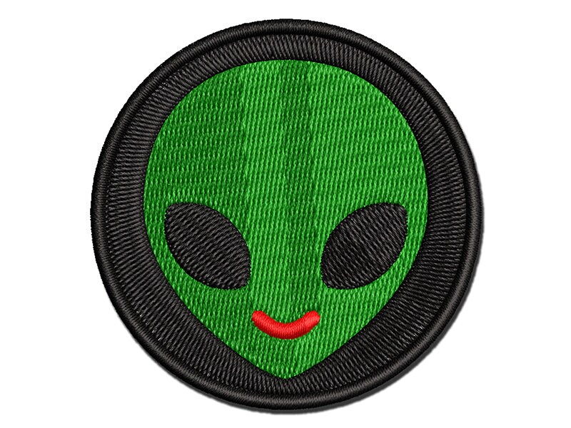 Smiling Happy Alien Emoticon Multi-Color Embroidered Iron-On or Hook &#x26; Loop Patch Applique
