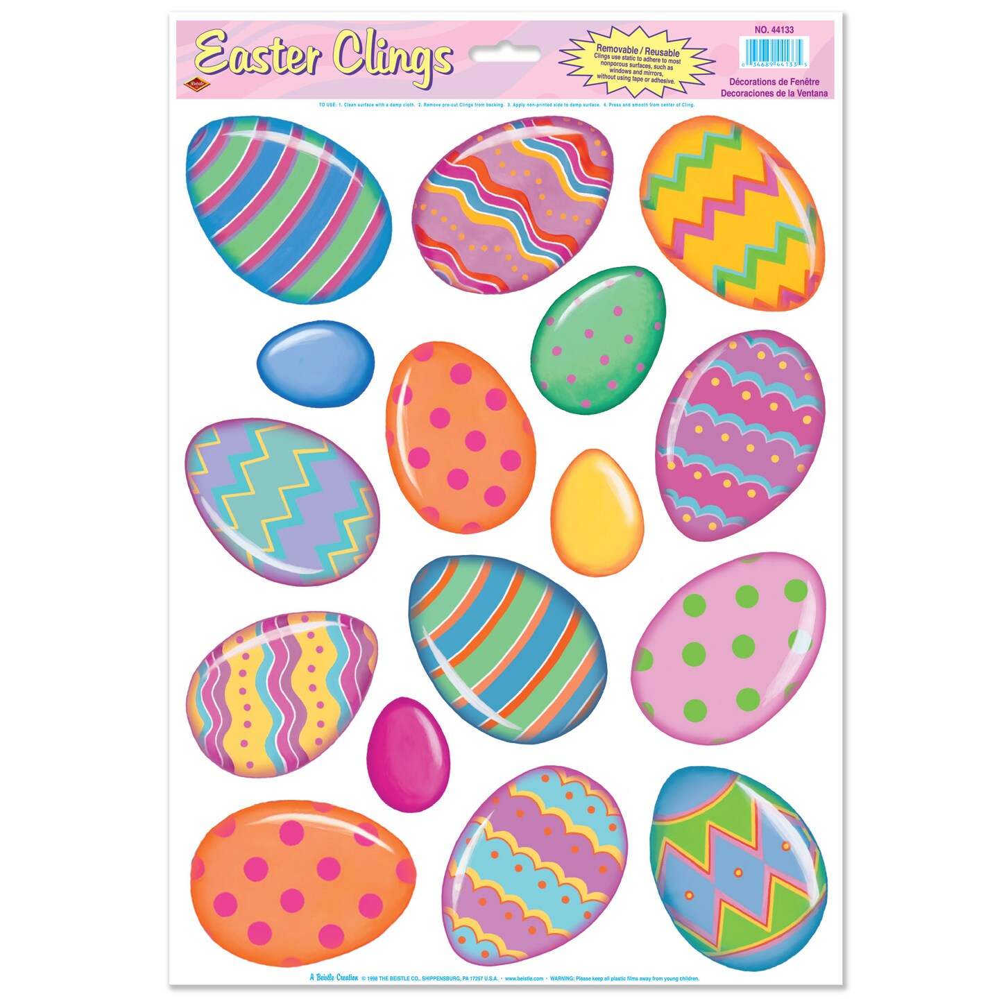 Easter Decoration - Color Bright Egg Clings - Pack of 12