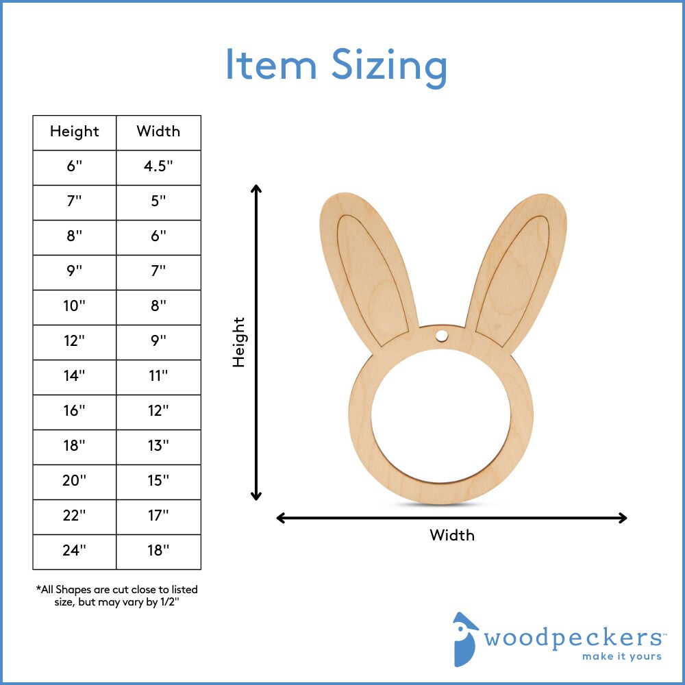 Wooden Bunny Face Frame 6&#x22;-24&#x201D;, 1/8&#x22; Thick for Easter |Woodpeckers