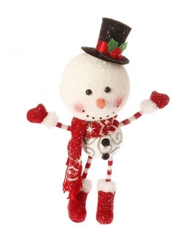 Raz 14.5" White and Red Snowman with Top Hat Christmas Ornament