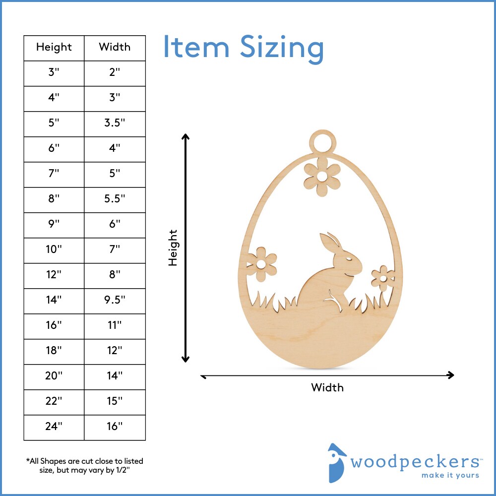 Wood Egg Cutout, Bunny Nature Scene 3"-24”, 1/8" Thick |Woodpeckers