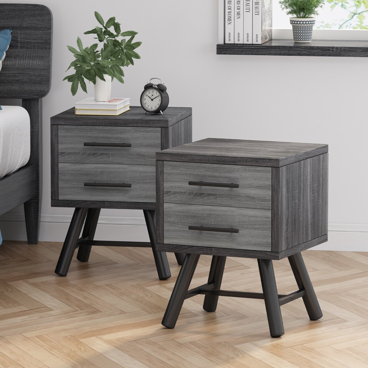GDFStudio Amariana Mid-Century Modern Nightstands (Set of 2)