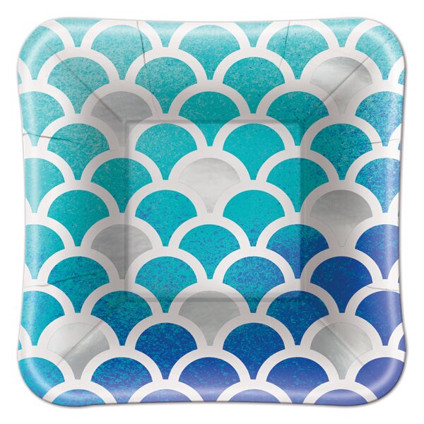 Blue &#x26; Silver Scallop Mermaid Dessert Plate