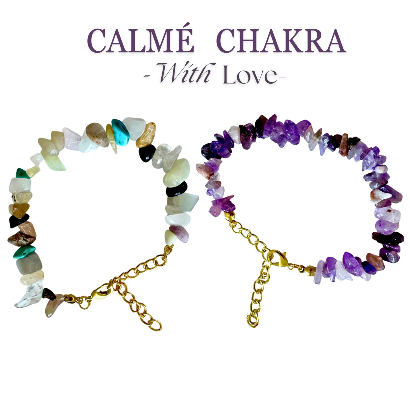 Handmade Natural Gemstones Colorful Chain Bracelet | Set of 2 | Quartz | Agate | Gemstone | Crystal Beaded | Crushed Stone | Chain Bracelet Set | Happiness and Mental Support Boost | WithLove