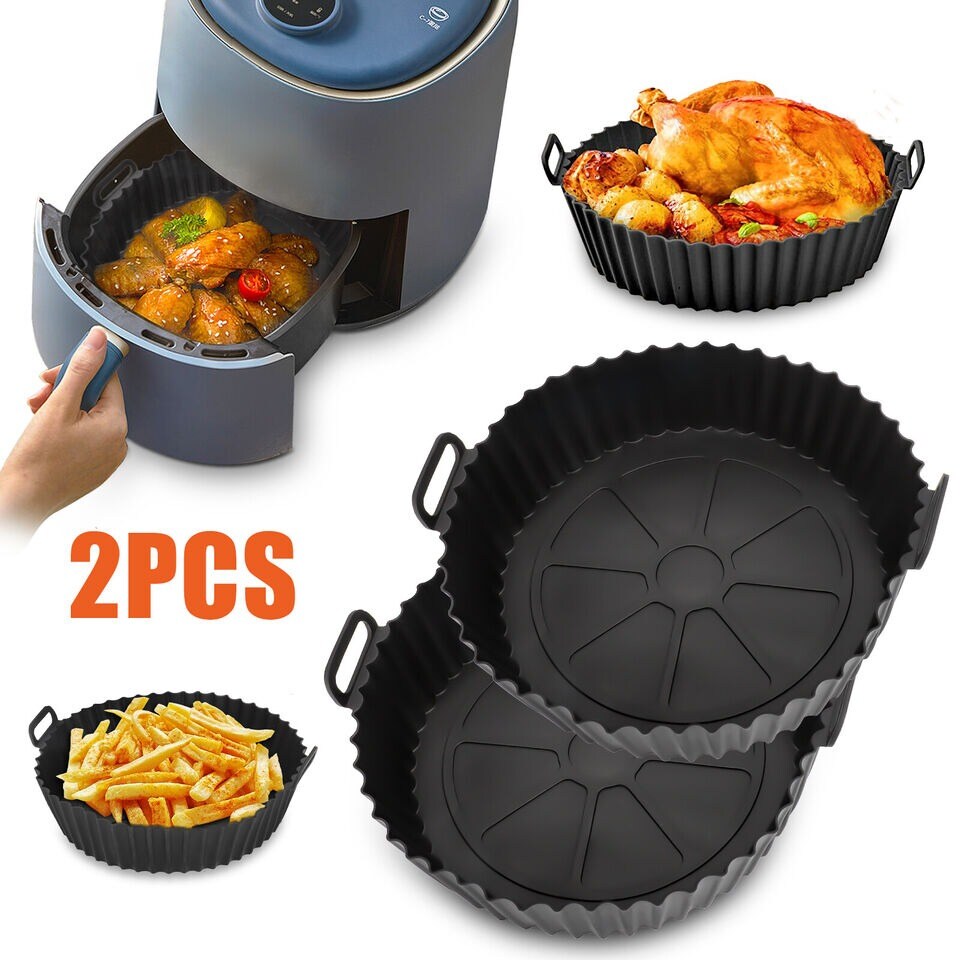2 Pcs Air Fryer Silicone Pot Baskets Liners Non-Stick Safe Oven Baking Tray Mats