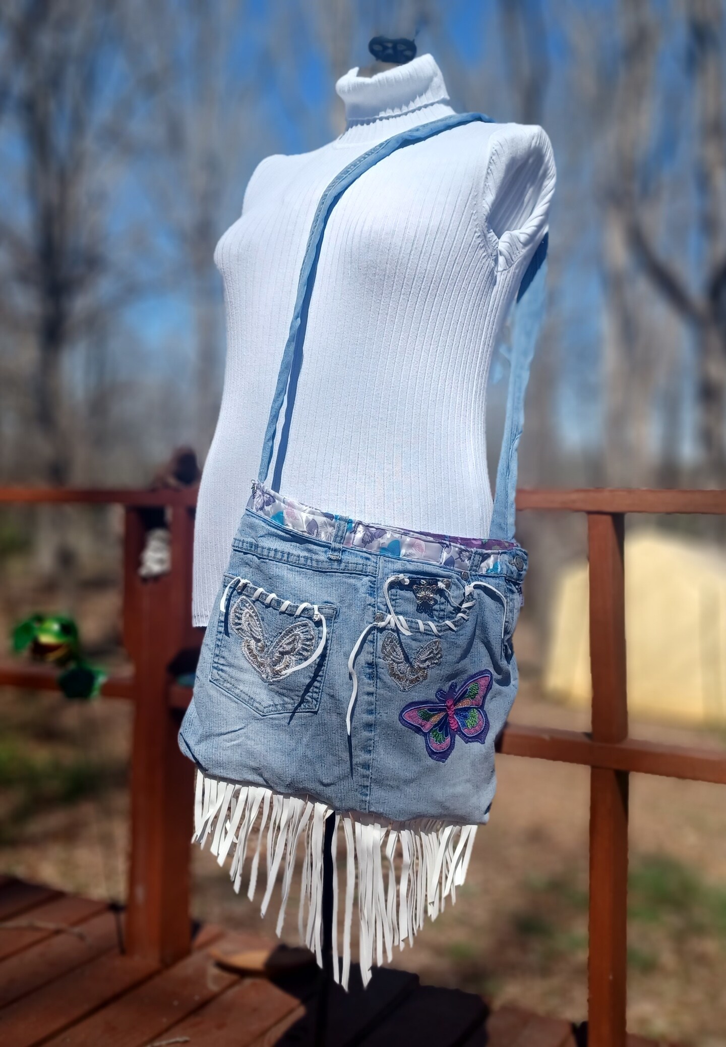 Boho Blue Jean Fringe Bag MakerPlace by Michaels