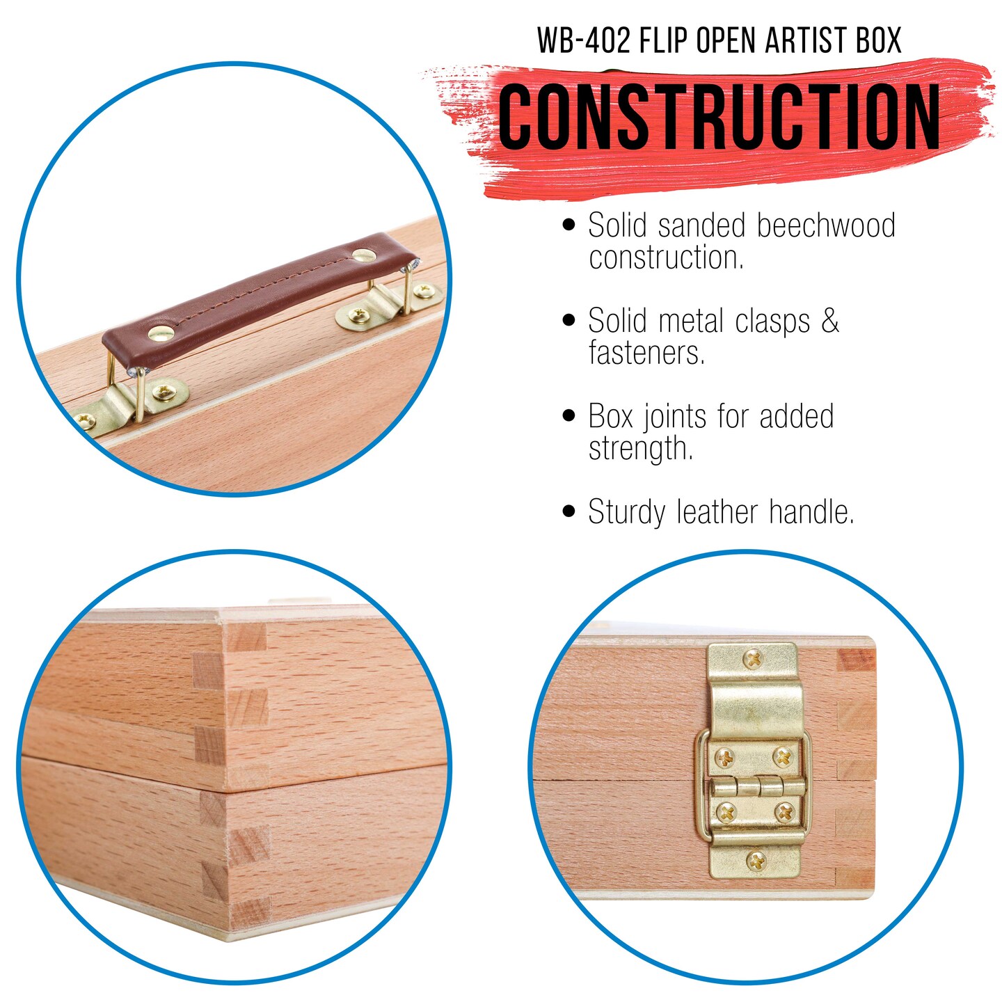 Wooden Flip Opening Artist Brush &#x26; Tool Box