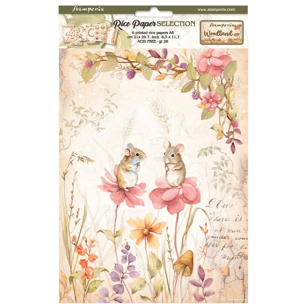 Stamperia Assorted Rice Paper A4 6/Sheets-Woodland