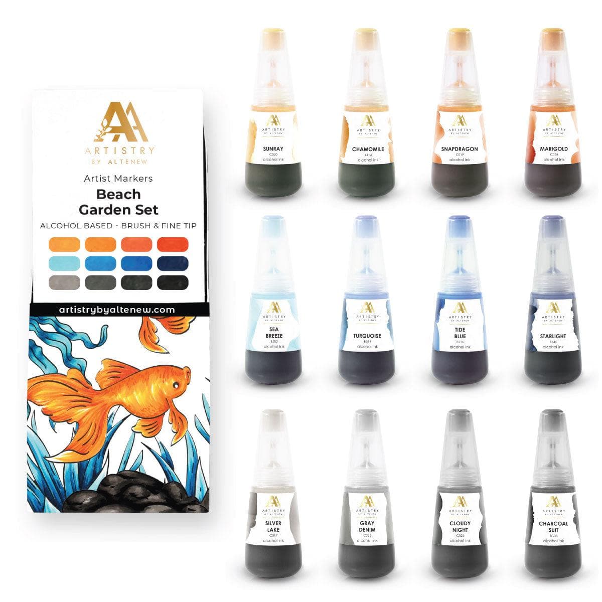 Beach Garden Artist Alcohol Markers Set &#x26; Alcohol Ink Bundle (12 colors)