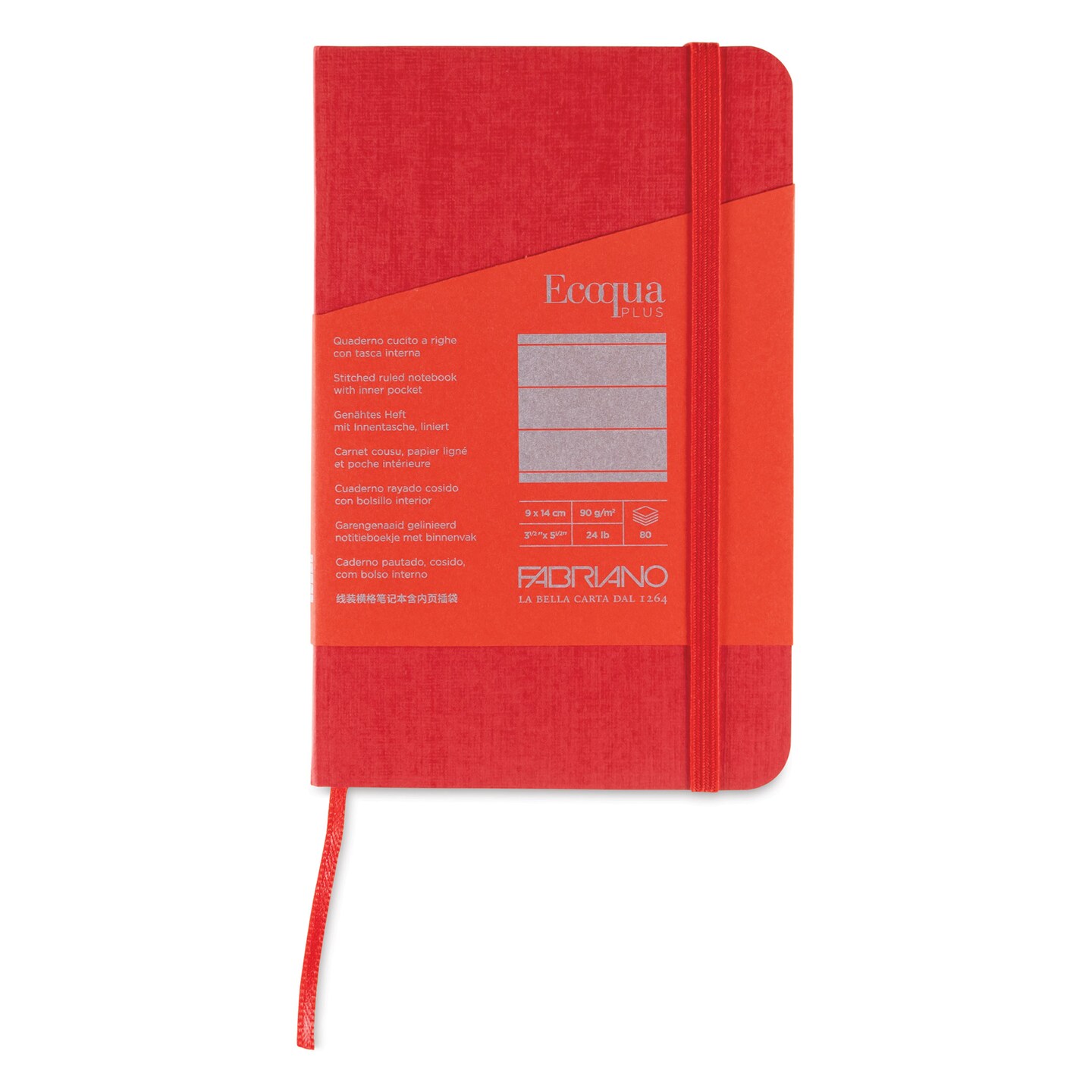 Fabriano EcoQua Plus Stitch-Bound Notebook - Red, 3-1/2&#x22; x 5-1/2&#x22;, Lined