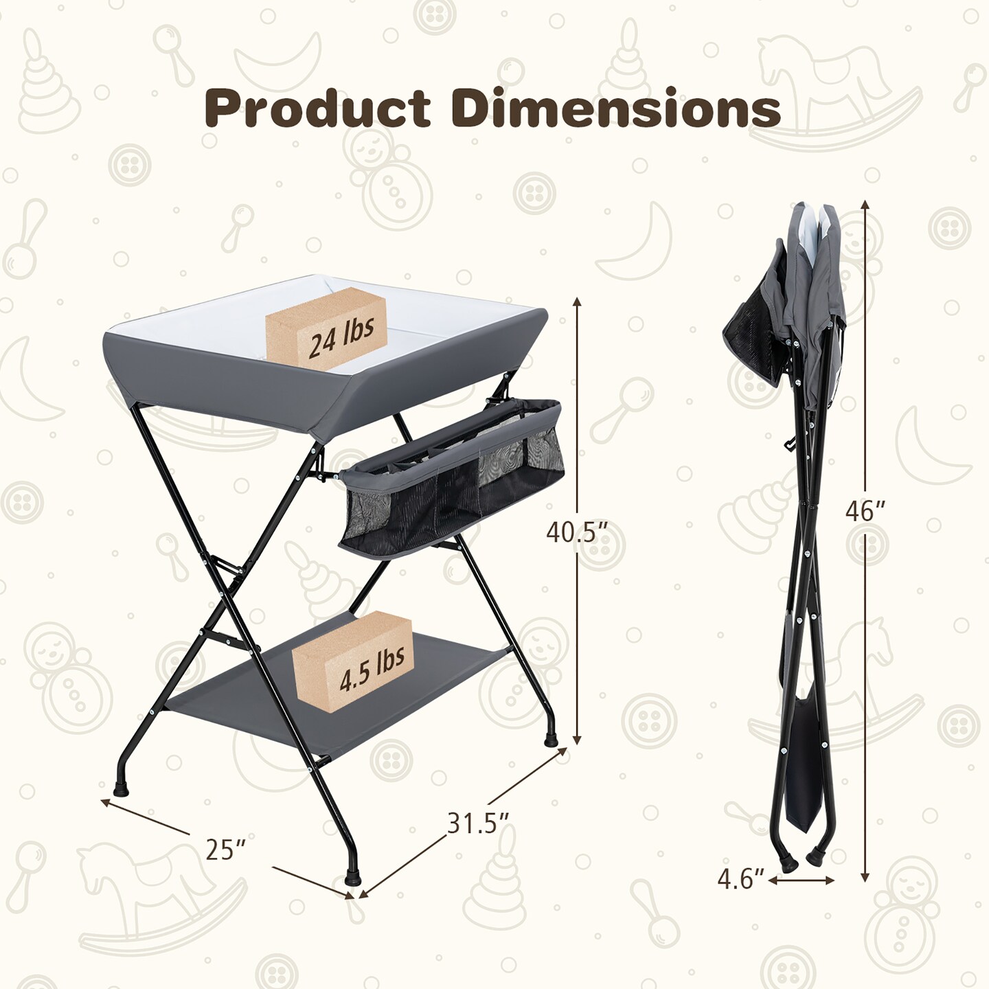 Costway Baby Infant Changing Table Folding Diaper Station Nursery with Storage Gray/Black