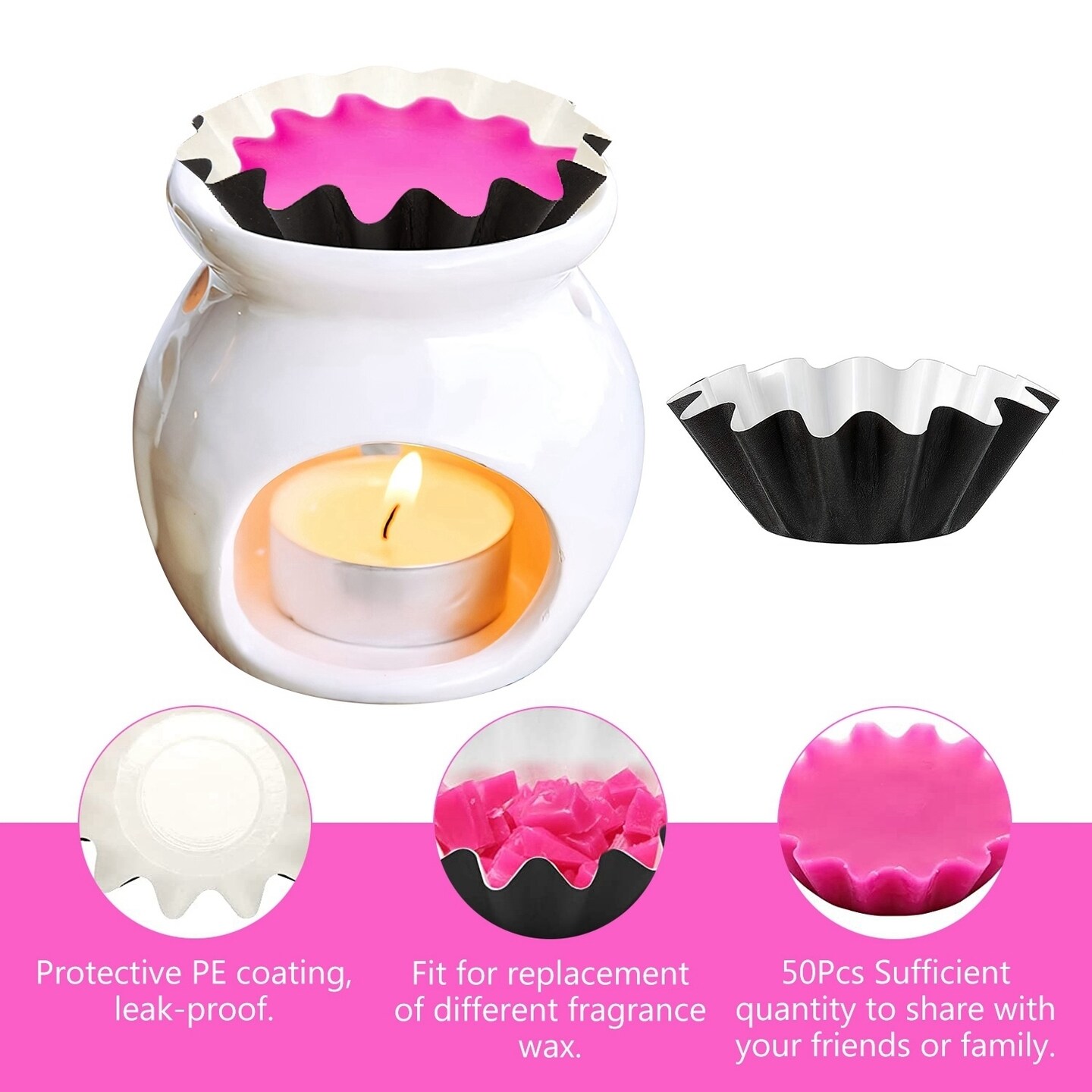 Global Phoenix 50Pcs Wax Melt Warmer Liners Reusable Leak-proof Candle Tray Liner for Scented Wax Electric Wax Warmers Plug in Warmers