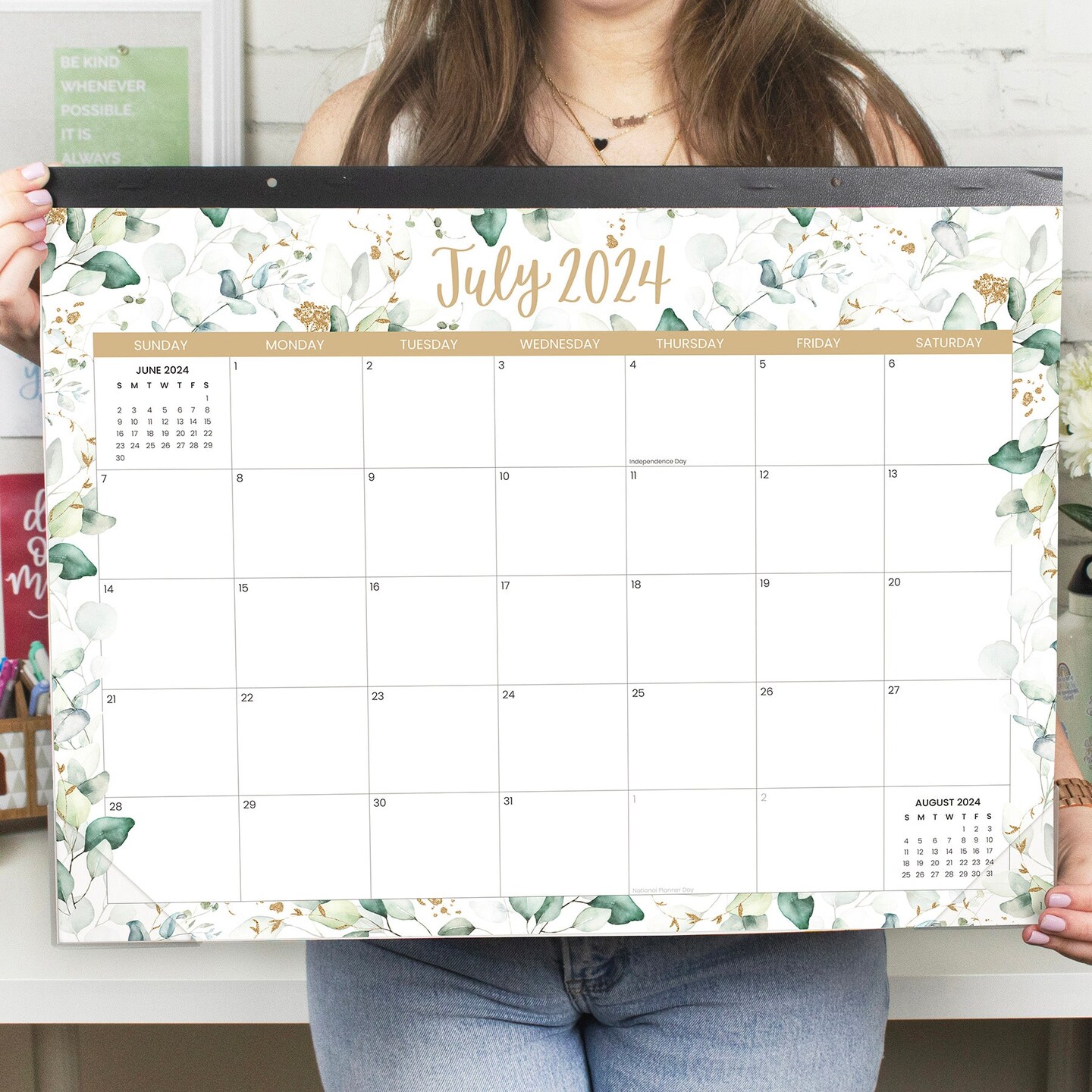 bloom daily planners 2024-25 Desk &#x26; Wall Calendar, 16&#x22; x 21&#x22;, Greenery