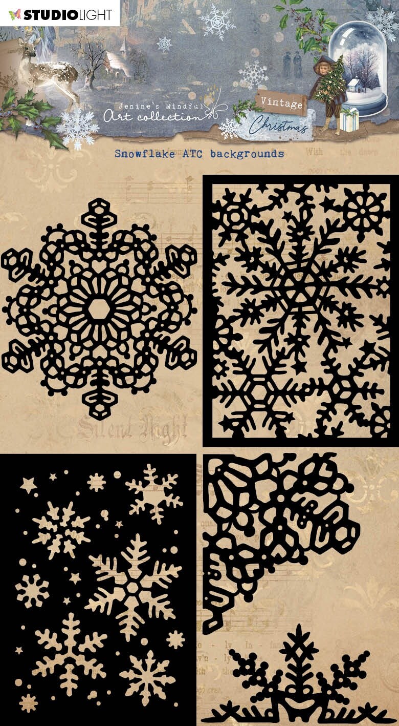 Studio Light Jenine&#x27;s Mindful Art 5.11&#x22;X7&#x22; Stencil-Nr. 240, Snowflake ATC Backgrounds