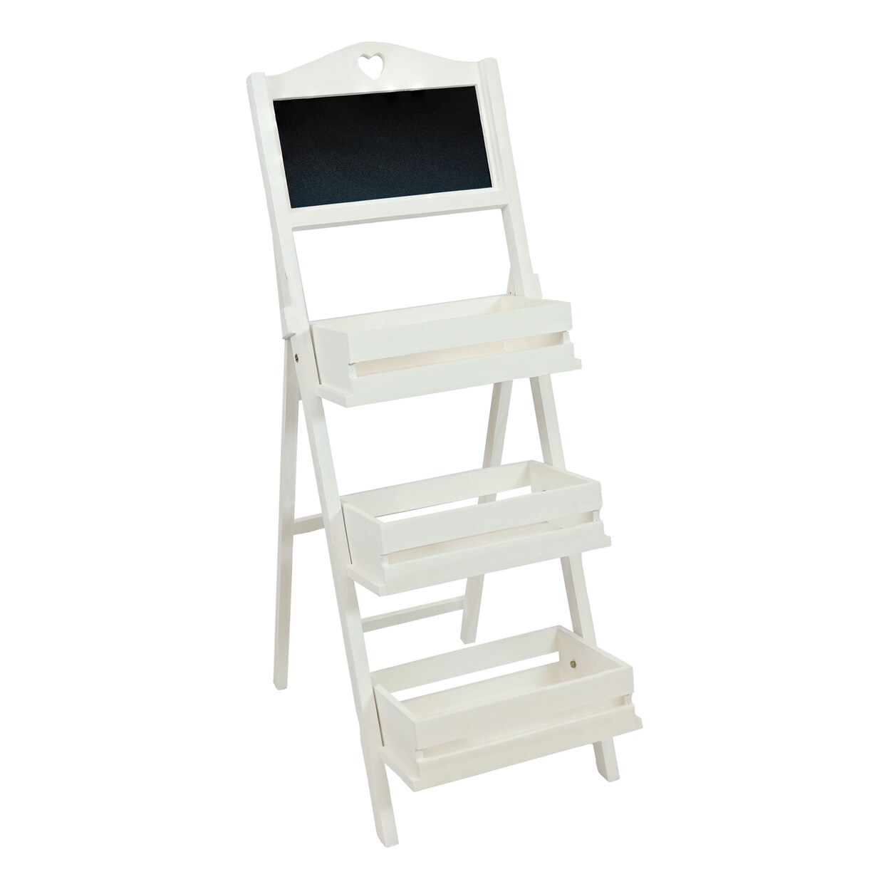 Sunnydaze   Country Heart Ladder Plant Stand with Chalkboard - White