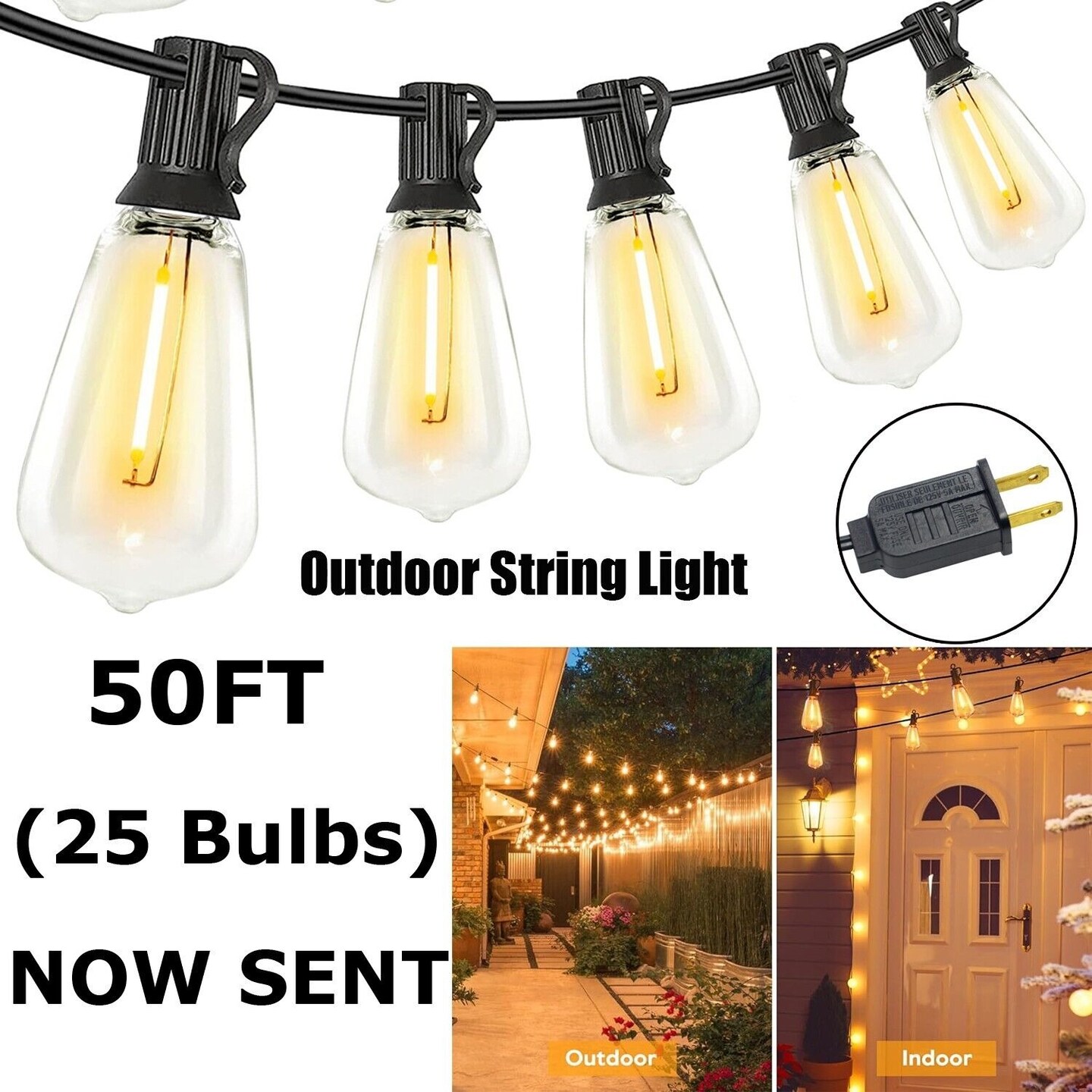100FT Outdoor String Lights for Patio Waterproof Connectable ST38 LED Light