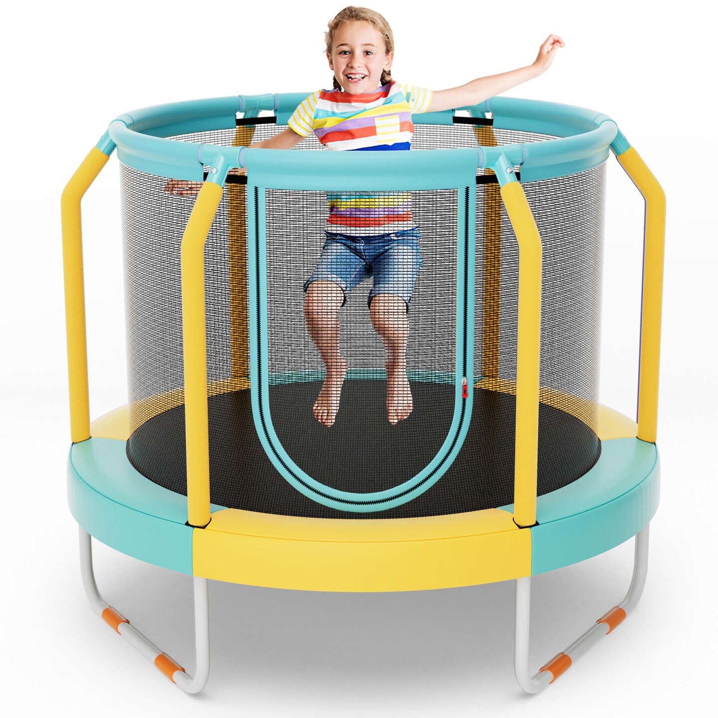 Costway 48&#x22; Mini Trampoline with Enclosure Heavy-Duty Metal Frame U-shaped Legs Orange/Yellow