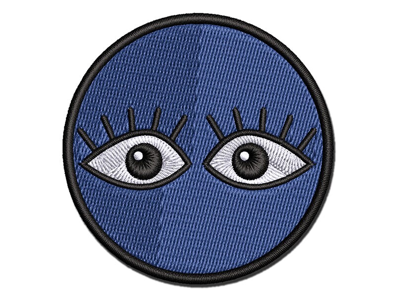 Wide Eyes with Eyelashes Multi-Color Embroidered Iron-On or Hook &#x26; Loop Patch Applique