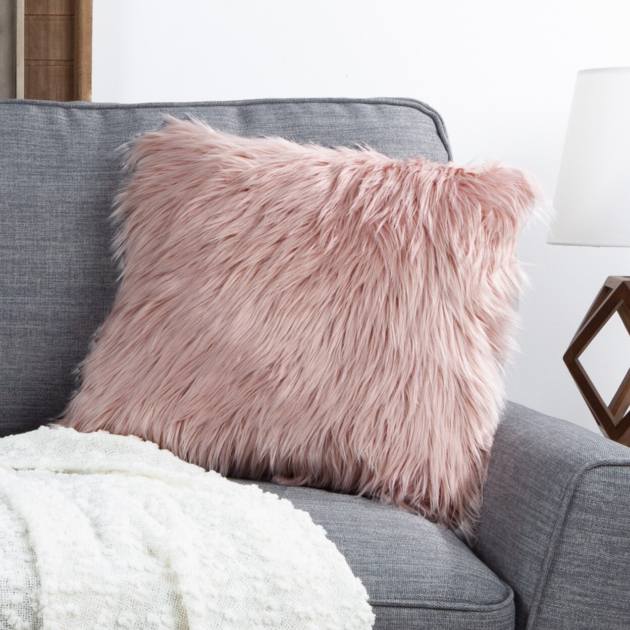 Himalayan Faux Faux Accent Pillow 18 Inch Blush Pink Removable Cover Plush Comfort