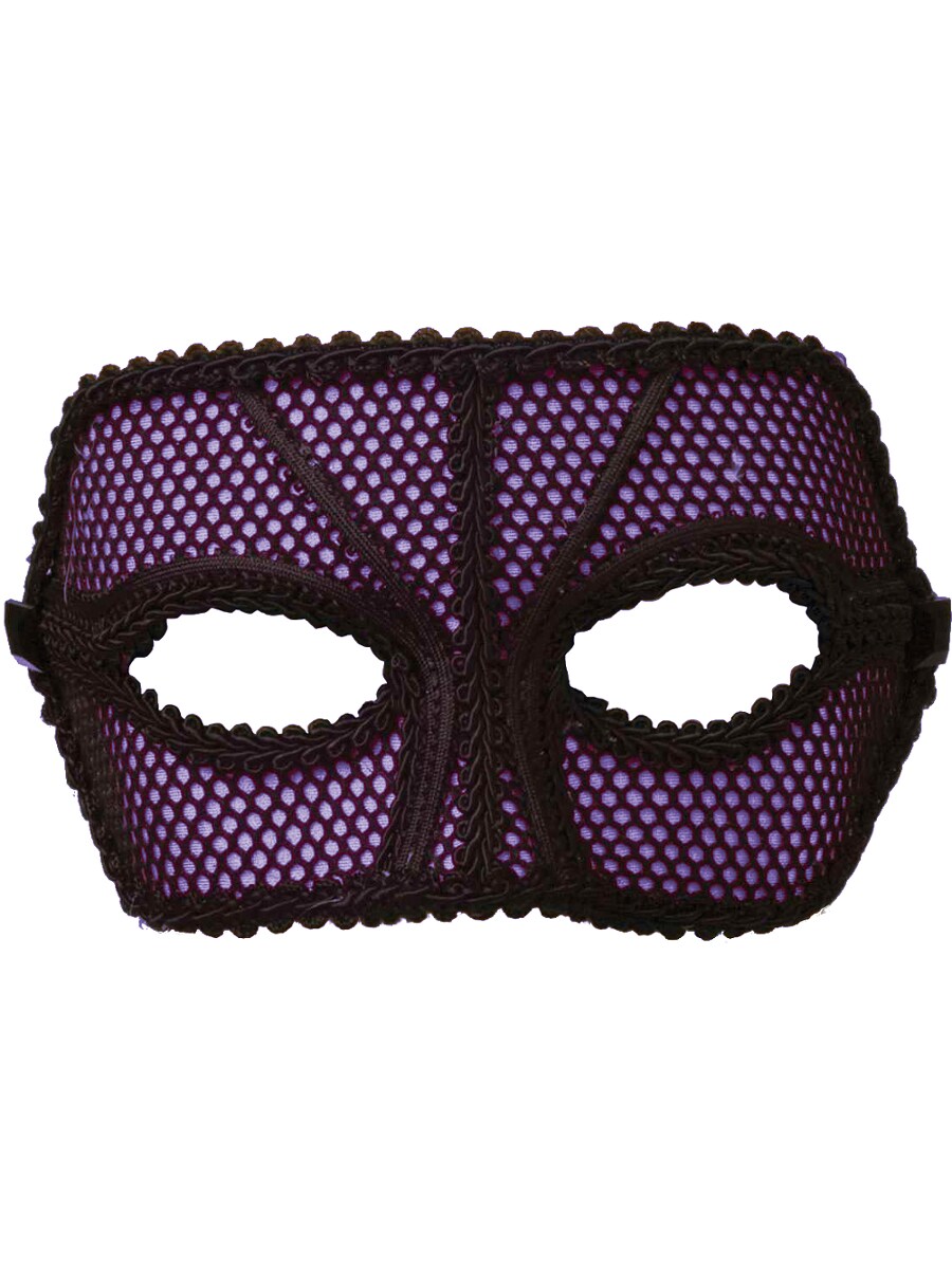 Deluxe Retro 80s Neon Black and Purple Fishnet Costume Venetian Eye Mask