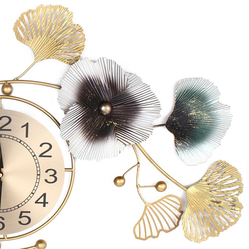 Large Wall Clock Ginkgo Leaf Metal Wall Watch Living Room Home Decor