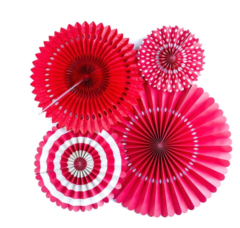 Red Dots &#x26; Stripes Party Fans Set for Bold Event Decorations