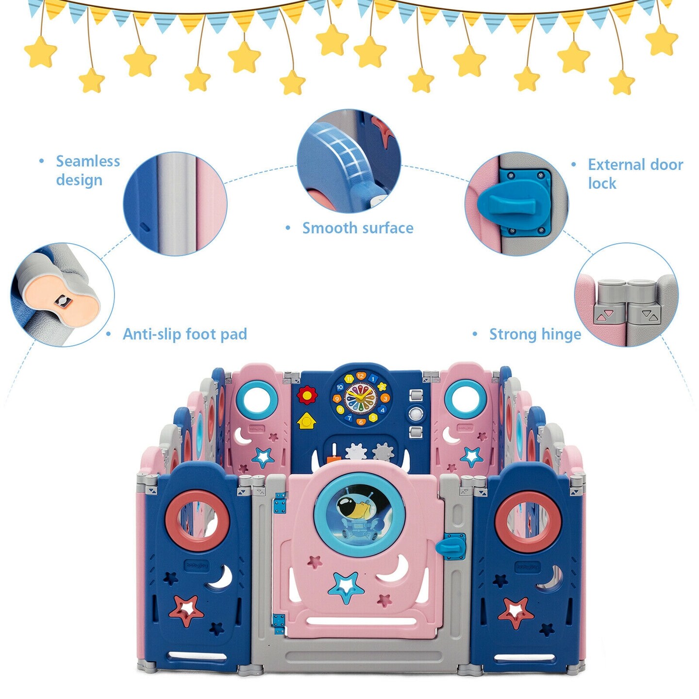 Foldable Baby Playpen Kids Safety Play Center with Lockable Gate