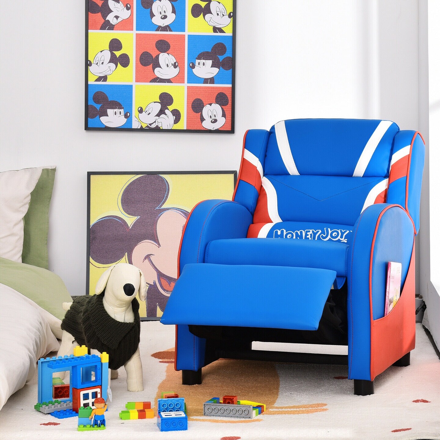 Kids Adjustable Recliner Chair with 2 Side Storage Pockets Ideal for Children Room or Home Theater