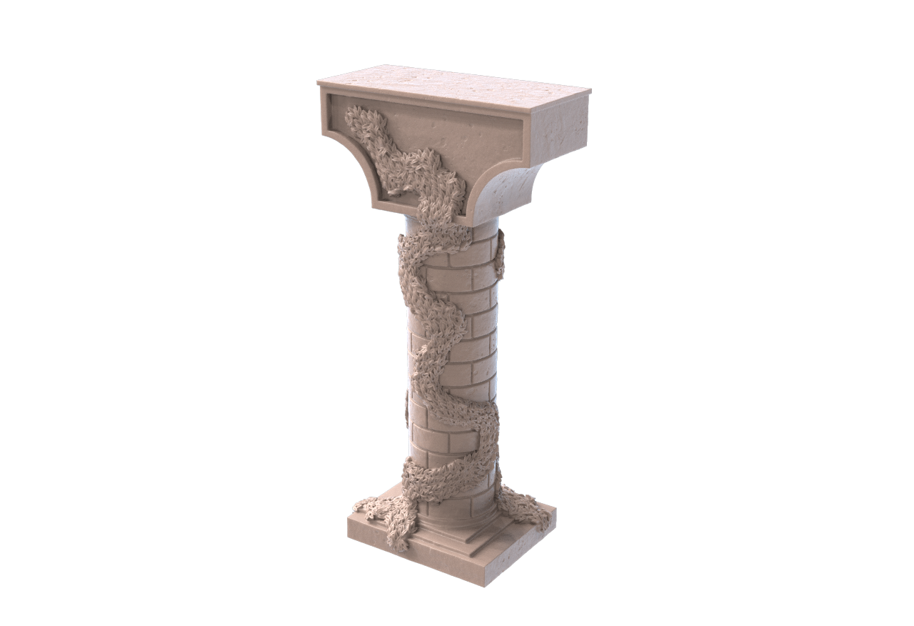Stone pillar, with foliage Scatter Terrain. Apx. 57mm tall. Unpainted