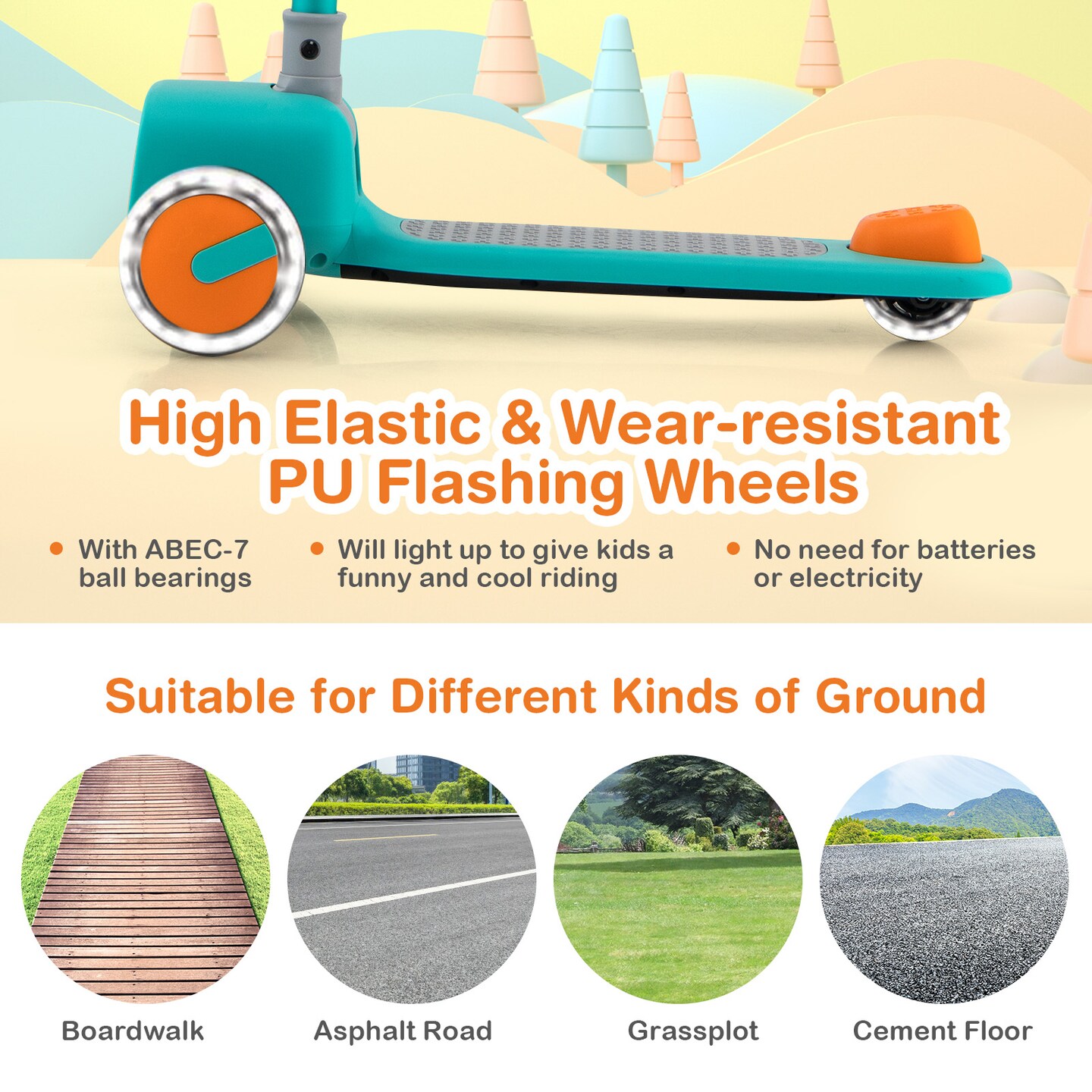 3 Adjustable Heights Foldable Kids Toy Scooter with LED Flashing Wheels Horn and 4 Emoji Covers