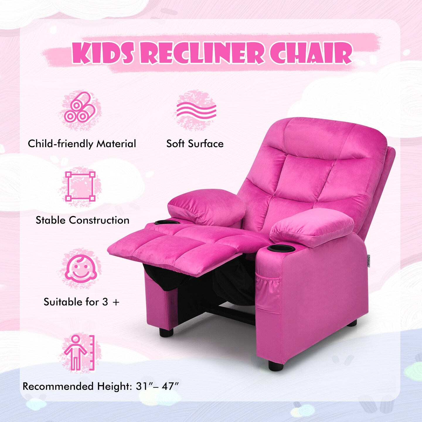 Kids Recliner Chair with Cup Holders