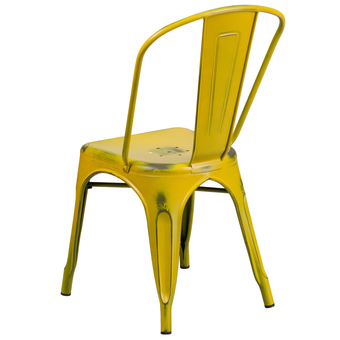 Merrick Lane Banks Indoor/Outdoor Stacking Metal Dining Chair with Single Slat Back and Distressed Powder Coated Finish