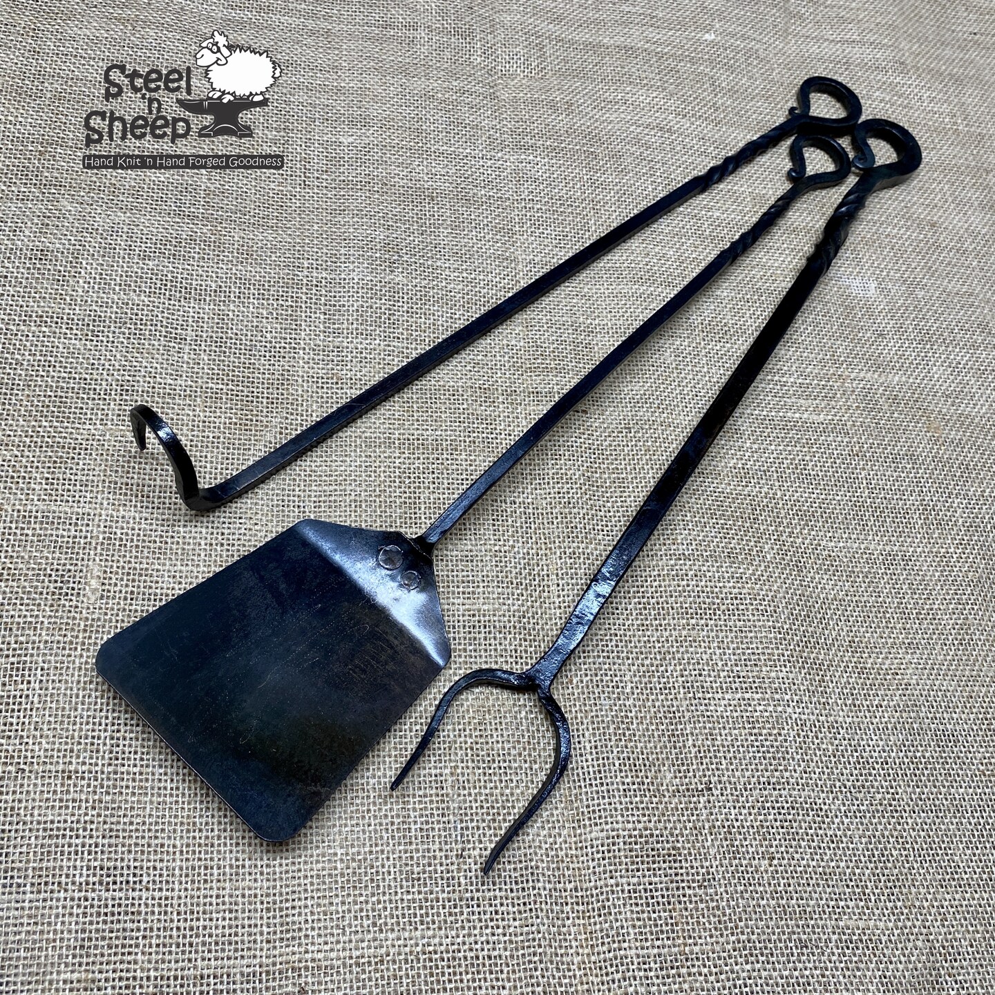 BBQ Meat Fork, Spatula and Pig Tail Flipper Hand Forged 3 Piece Grill Tool Set 234689817129238528