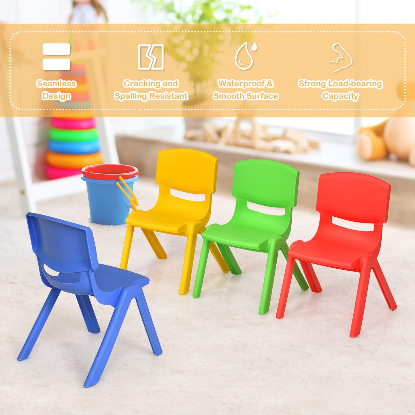 Kids Colorful Plastic Table and 4 Chairs Set