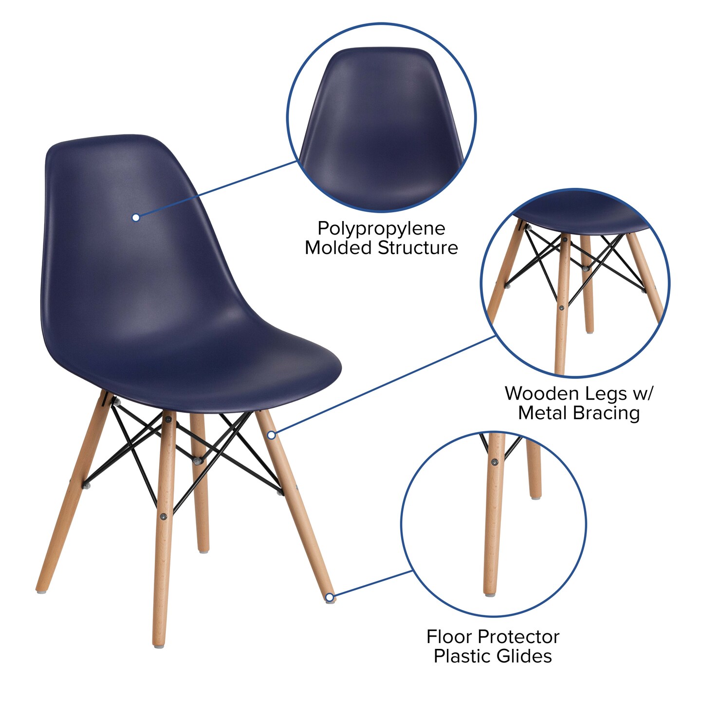 Merrick Lane Elton Series Polypropylene Accent Chair with Metal Braced Wooden Legs