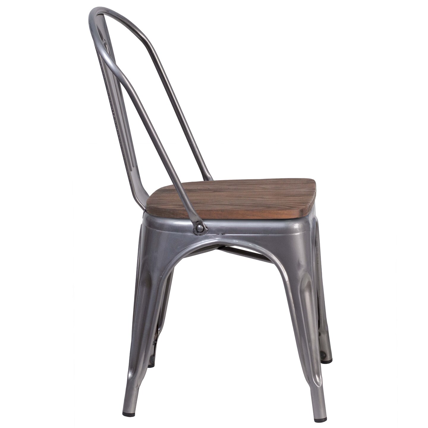 Merrick Lane Stackable Metal Vertical Slat Back Dining Chair with Textured Wood Seat