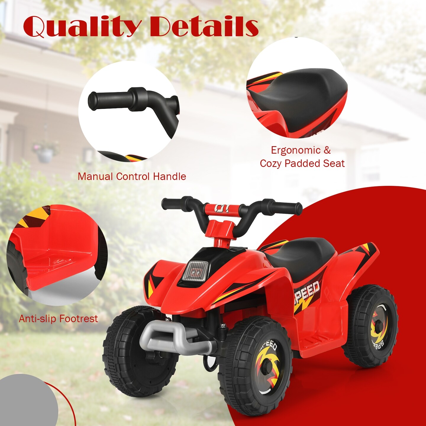 6V Kids Electric 4 Wheels Ride-On Toy with Wear-Resistant Wheels for Indoor Outdoor Use
