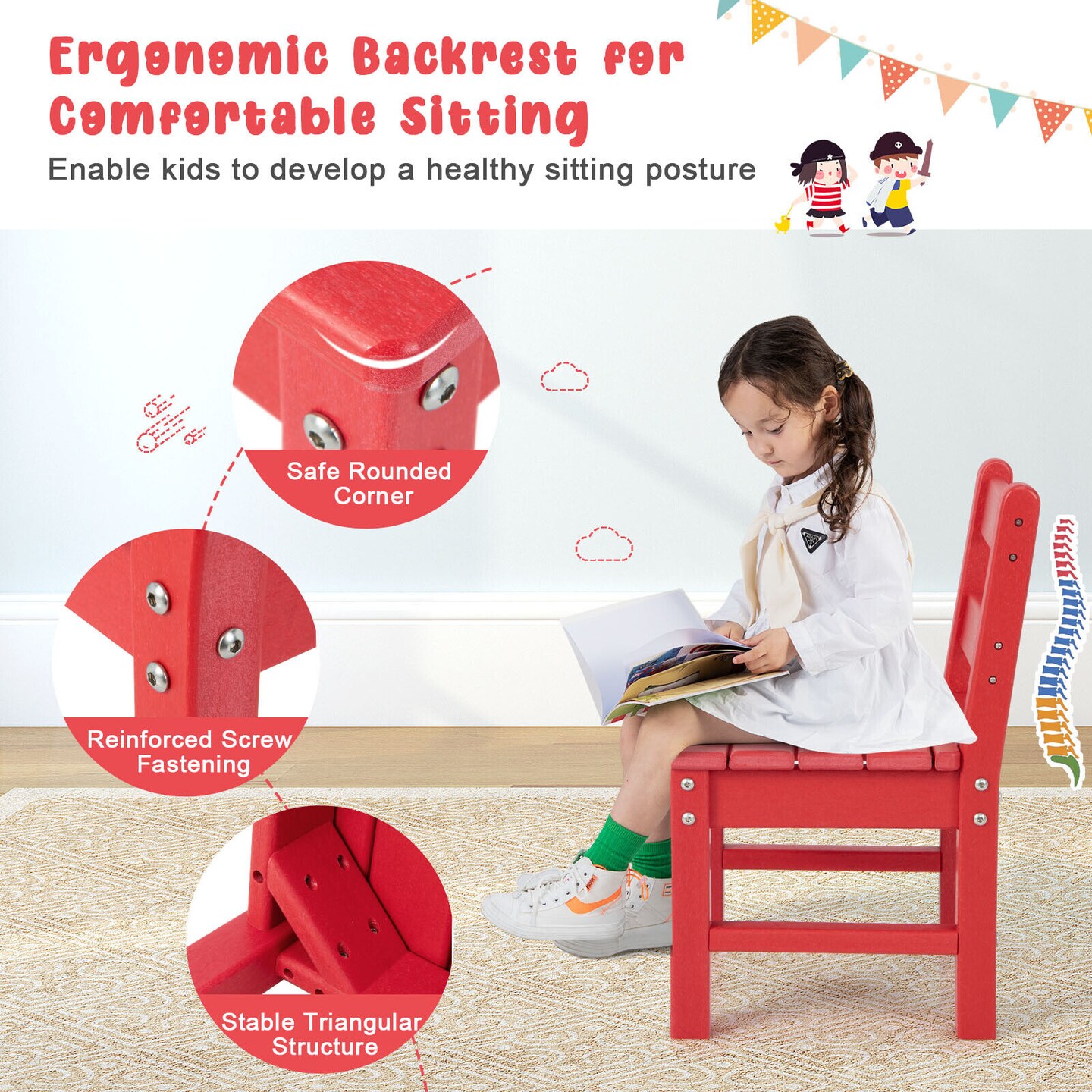 2 Pieces Kids Learning Chair set with Backrest